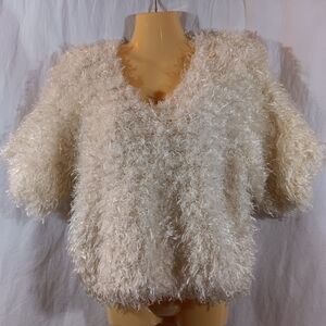 Side Effects Vintage Womens Large Sweater Shaggy Textured Cream 90s V-neck